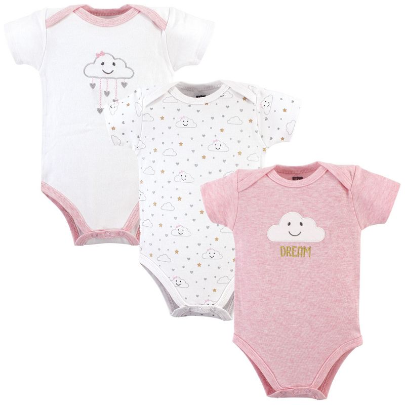 Hudson Baby Infant Girl Cotton Bodysuits 3pk, Pink Clouds, 3-6 Months
