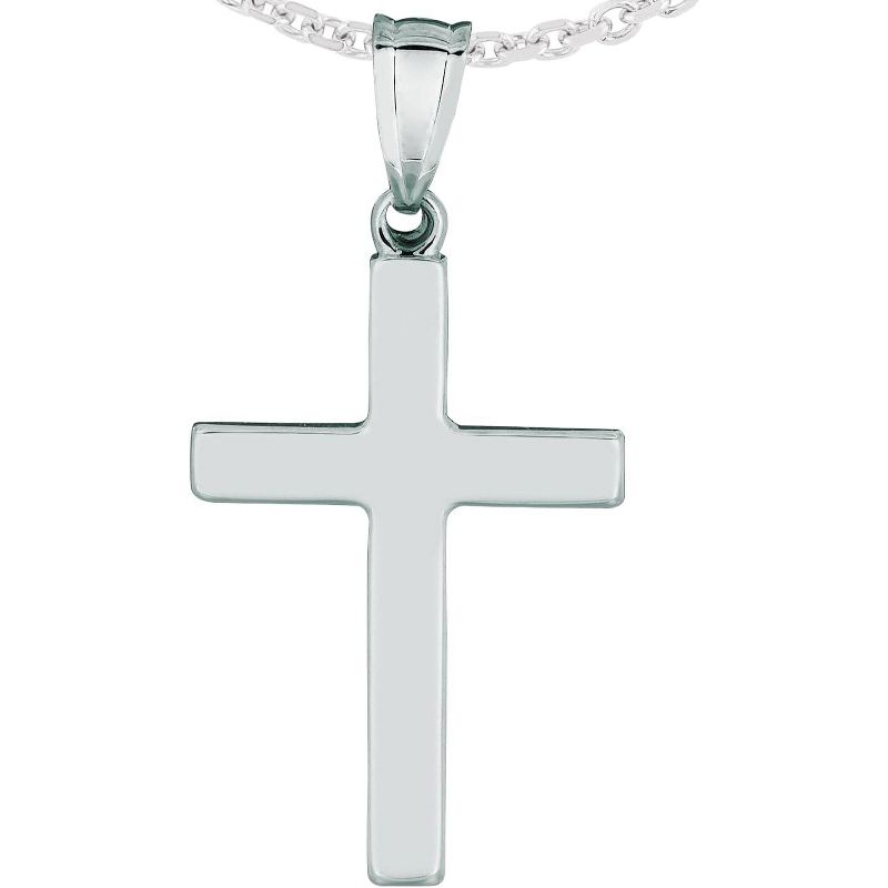 Floreo 14k White Gold 1.4" Classic Square Edged Cross Charm Pendant with optional Adjustable Chain Necklace, Pendant