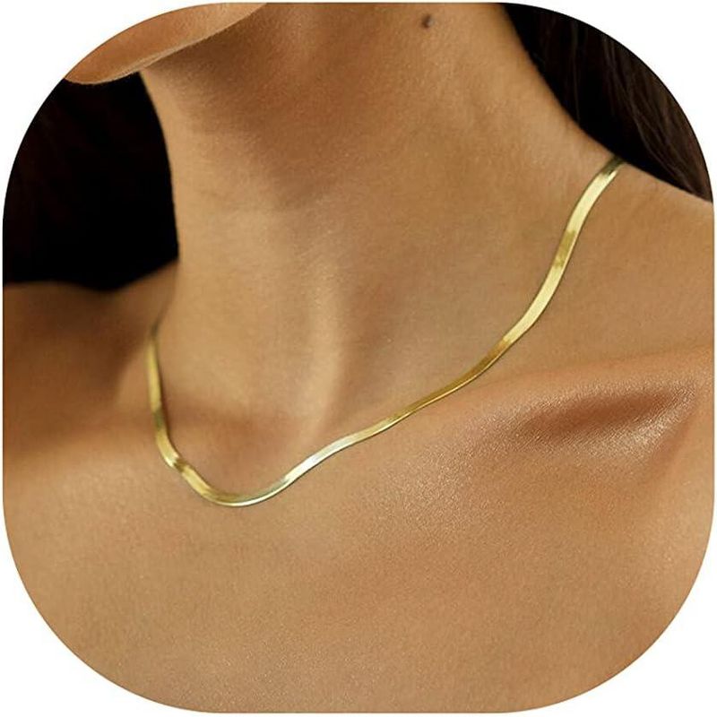 14K Gold Necklaces for Women, Dainty Gold Herringbone Choker Necklace for Women Thin Layered Chunky Snake Chain Necklaces Jewelry for Teen Gifts