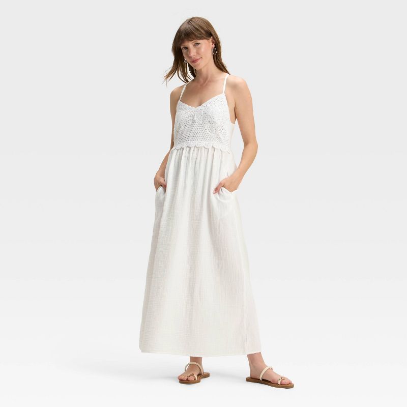 Women's Sleeveless Crochet Trim Maxi Sundress - Universal Thread™ White XL