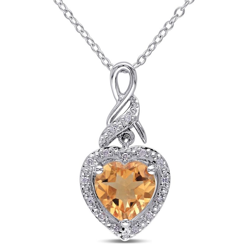 EVERLY JEWELRY | Sterling Silver 0.06 CT Diamond TW & 1 5/8 CT TGW Citrine Heart Pendant With Chain