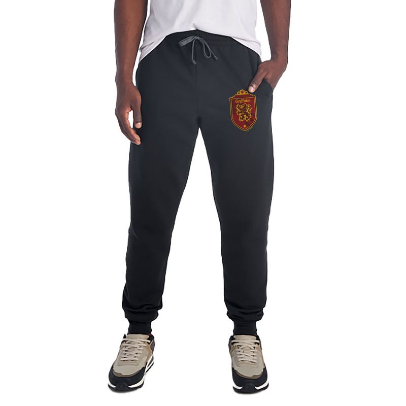 Harry Potter Gryffindor Plaid Crest Unisex Jogger Sweatpants with Pockets for Men and Women Black Small