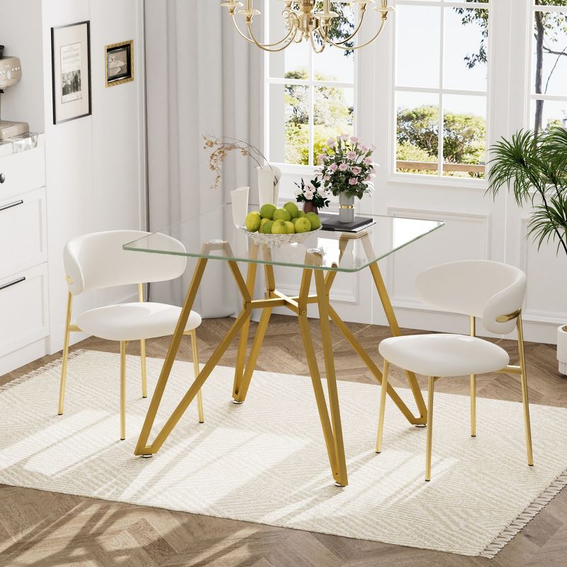 Hooseng Kitchen Square Glass Dining Table, Dining Room Table with Metal Table Legs, Space Saving Modern Furniture for Small Space