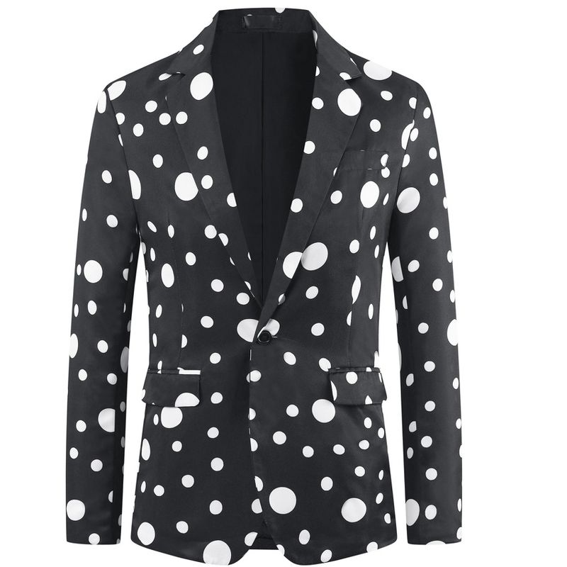 INSPIRE CHIC Men's One Button Notched Lapel Prom Polka Dots Blazers Black Small