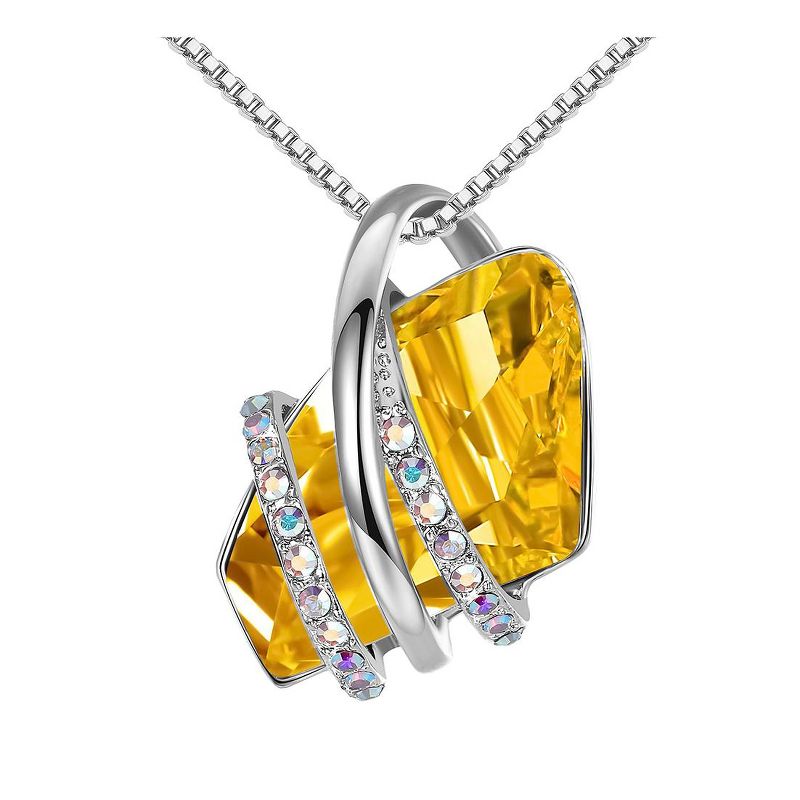 Leafael Wish Stone Pendant Necklace with Citrine Yellow Birthstone Crystal for November, Silvertone, 18" + 2" Chain
