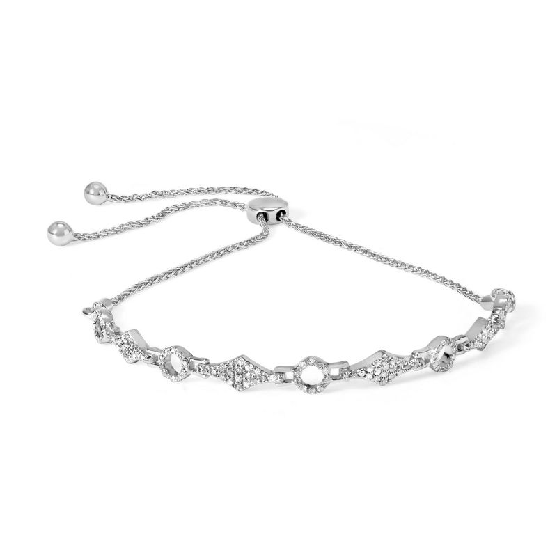 Haus of Brilliance Silver 1/2 Cttw Diamond Alternating Circle and Kite Link Bolo Bracelet - 7.25