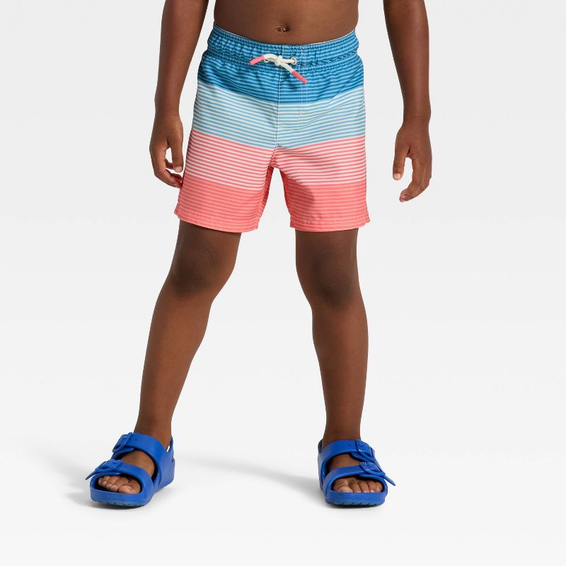 Infant Boys' Striped Swim Trunks - Cat & Jack™ Blue/ Pink 18M