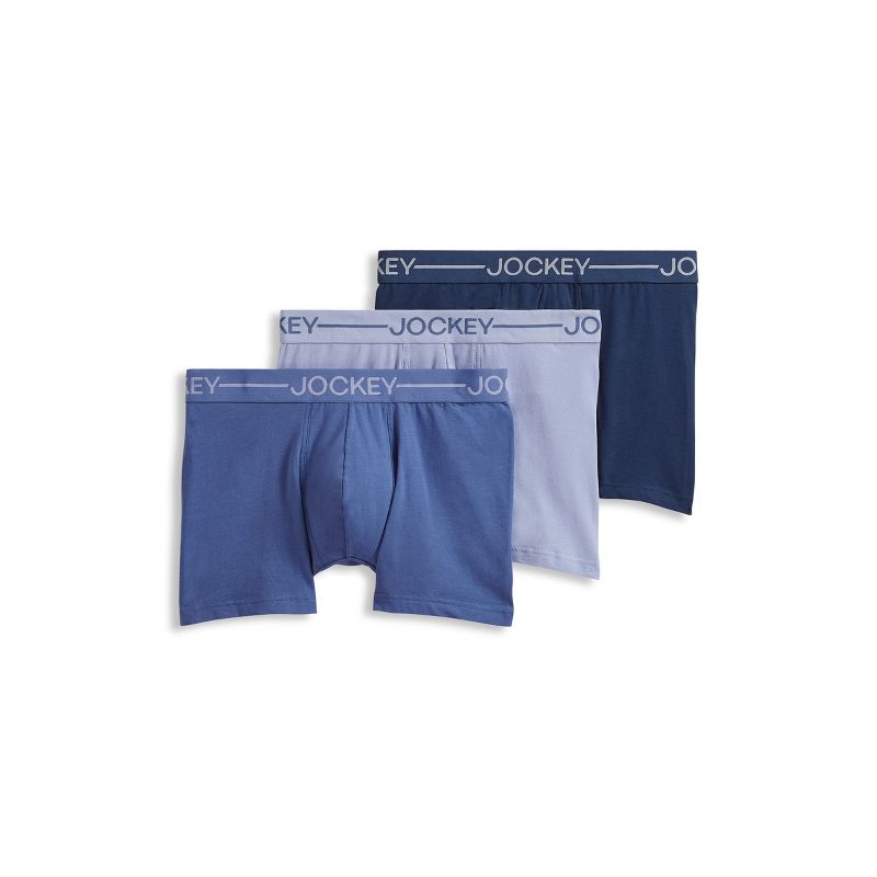 Jockey Men's Organic Cotton Stretch 4" Trunk - 3 Pack XL Lake Sky/Tornado Blue/Ink Well