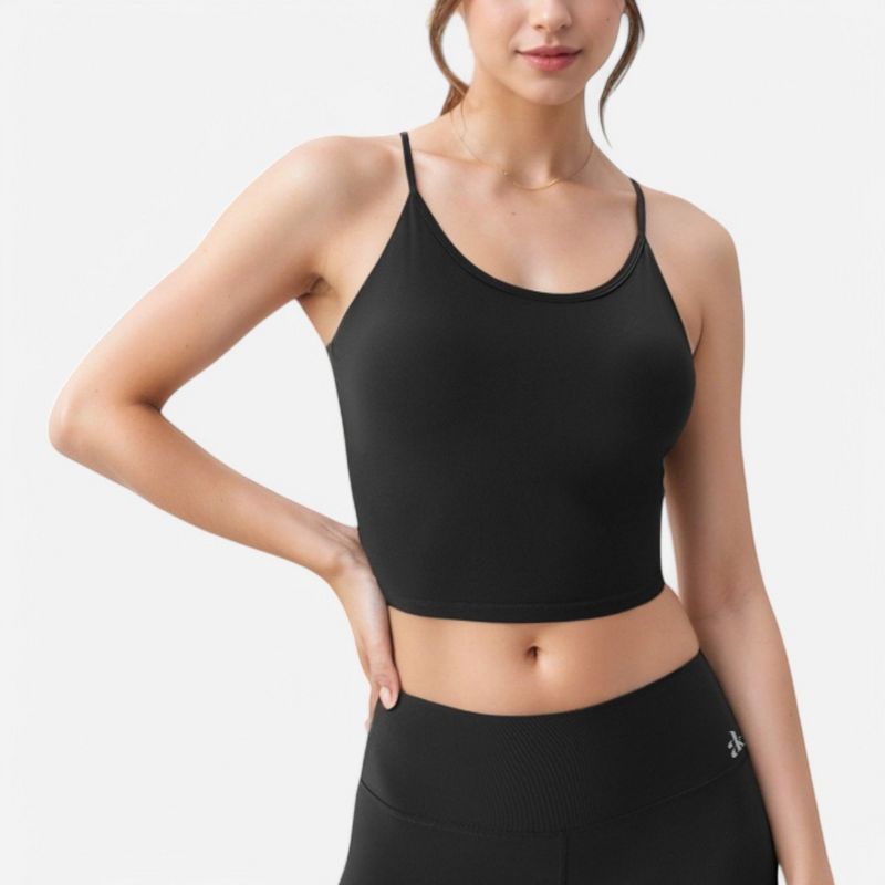 Anna-Kaci Active Women's Crisscross Strappy Sports Bra with Lace-Up Detail - Large, Black