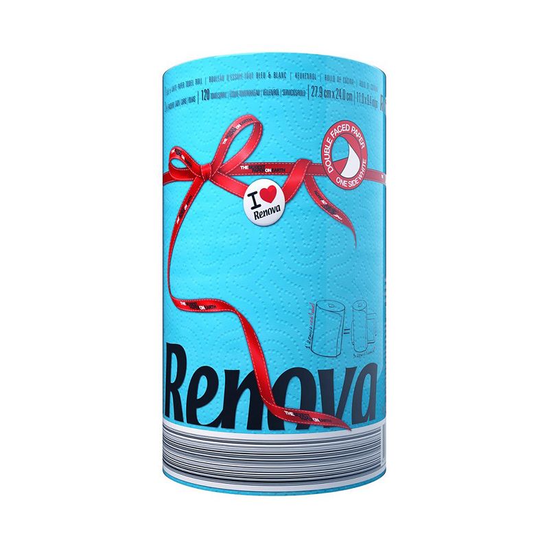 Renova Blue Paper Towel Pack - 1 Roll - 120 Sheets - 2 Ply - FSC Certified - Sustainable & Absorbent