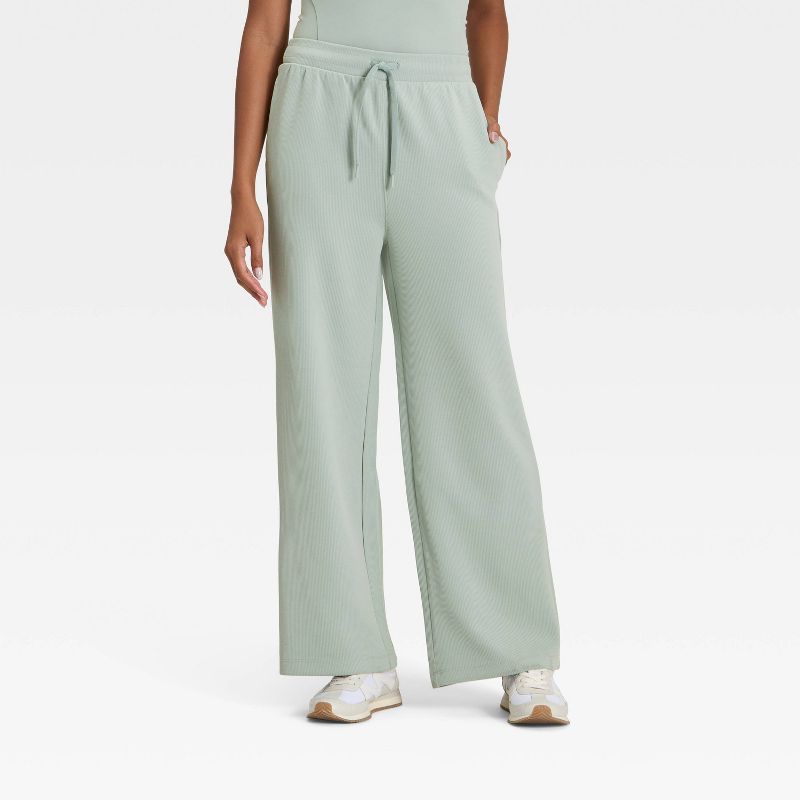 Women's Airy Sleek Ribbed Wide Leg Sweatpants - All In Motion™ Sage Green XXL
