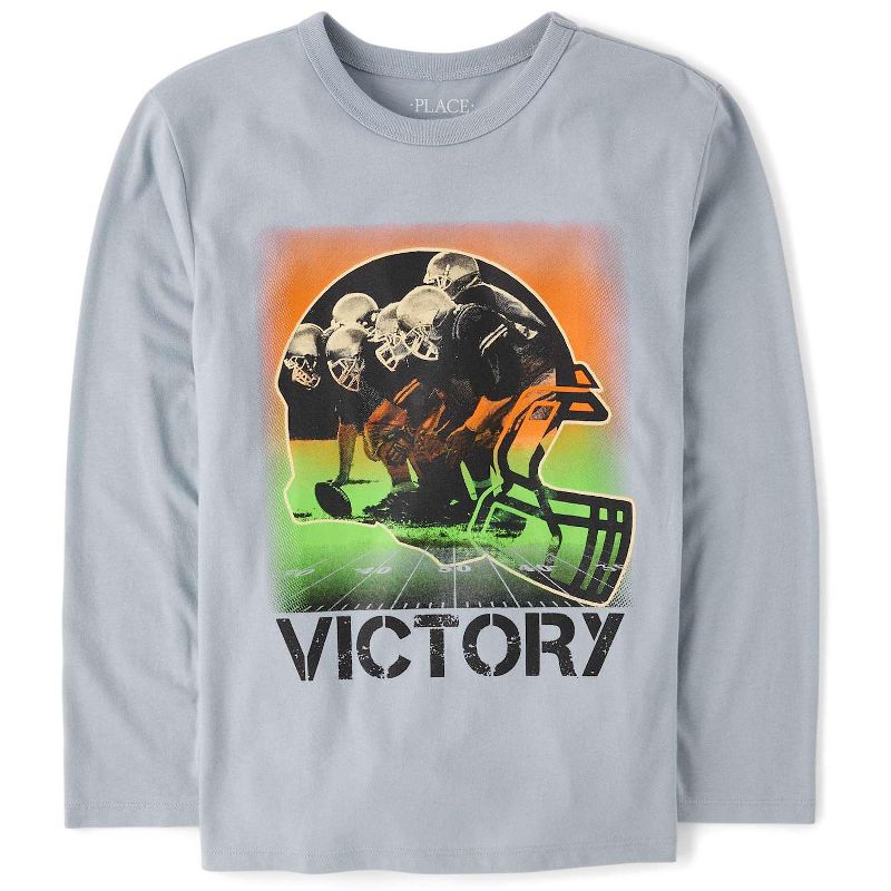 The Children's Place Boys Long Sleeve Victory Football Helmet Graphic Tee Gray S (5/6)