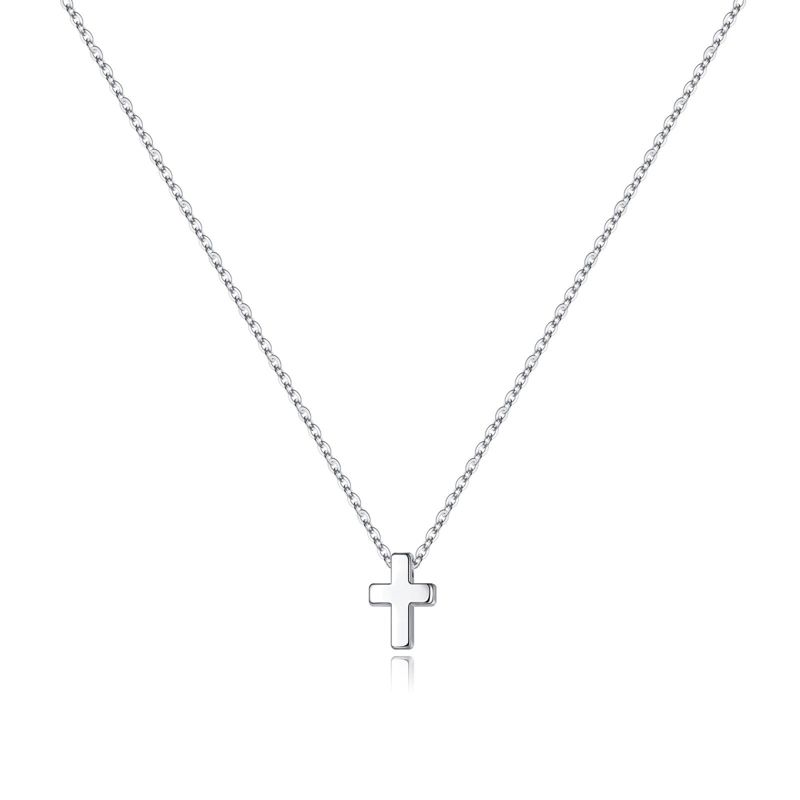 Turandoss Gold Cross Necklace for Women Girls-Valentine's Love Gift for Her, Dainty 14K Real Gold Plated Pendant, Sideways Choker 16 + 2In,White Gold