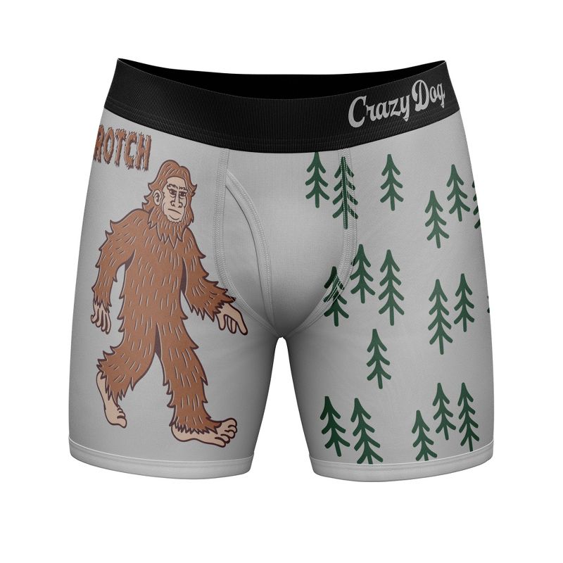 Mens Sascrotch Boxer Briefs Funny Saying Big Foot Joke Graphic Novelty Underwear for Guys - Crazy Dog Boxer Briefs Gift for Dad Grey XL