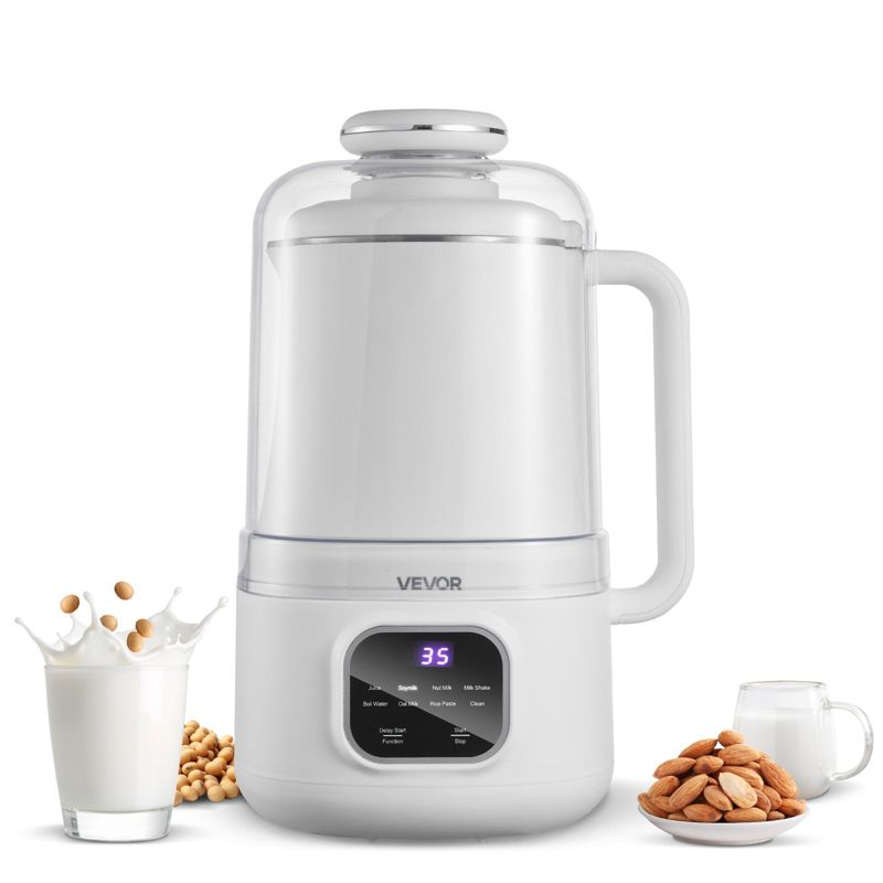 VEVOR 34 oz 8-in-1 Nut Milk Maker, 200W Soy Milk Machine for Oat, Nut, Juice & Rice Cereal, Self-Cleaning, Boil Water, 12-Hr Delay