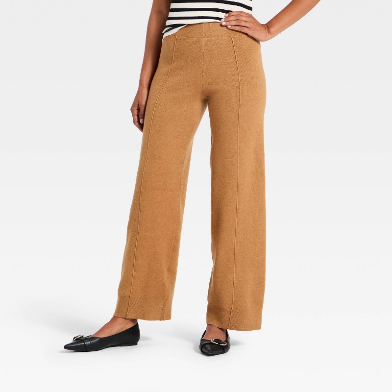 Women's Wide Leg Sweater Pants - A New Day™ Brown L