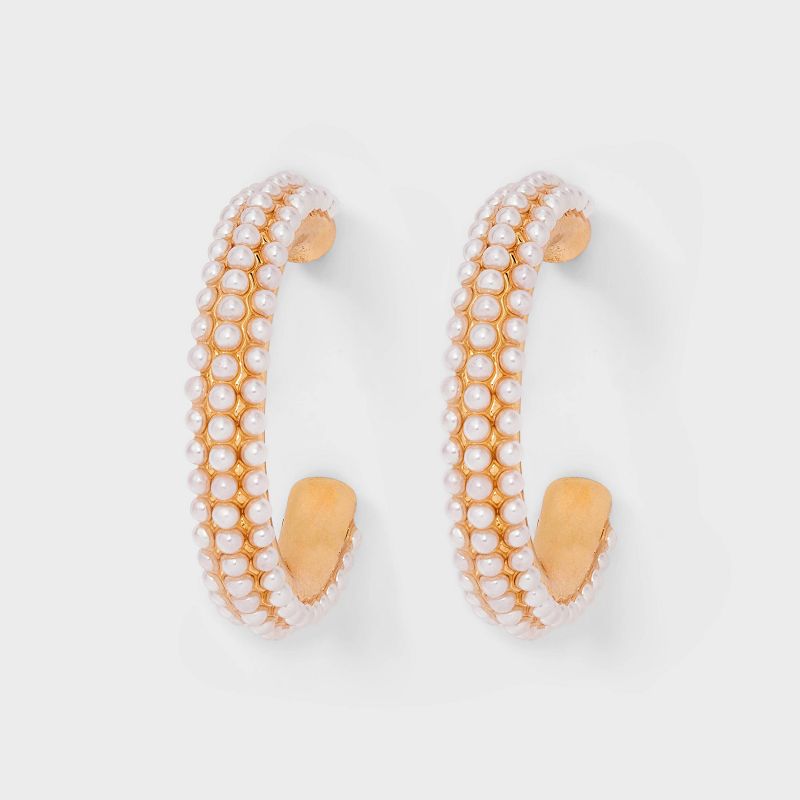 Pearl Hoop Earrings - A New Day™ Gold: Hypoallergenic Zinc, Post Closure, 1.05" Length, 0.015 lbs