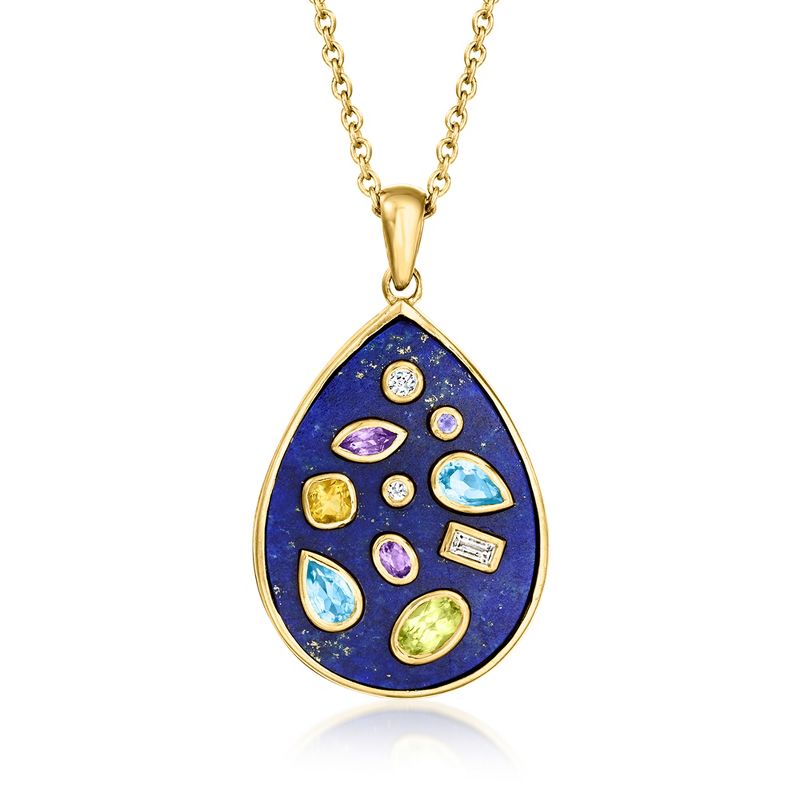 Ross-Simons Lapis and .99 ct. t.w. Multi-Gemstone Pendant Necklace in 18kt Gold Over Sterling Size 18