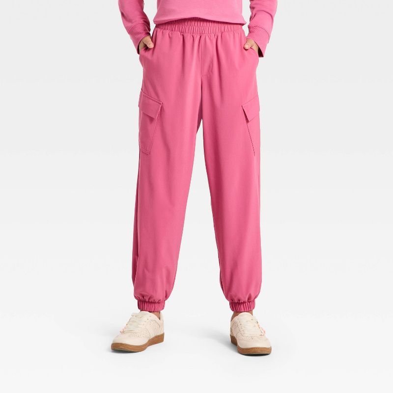 Girls' Active Light High-Rise Cargo Jogger Pants - All In Motion™ Berry Pink L