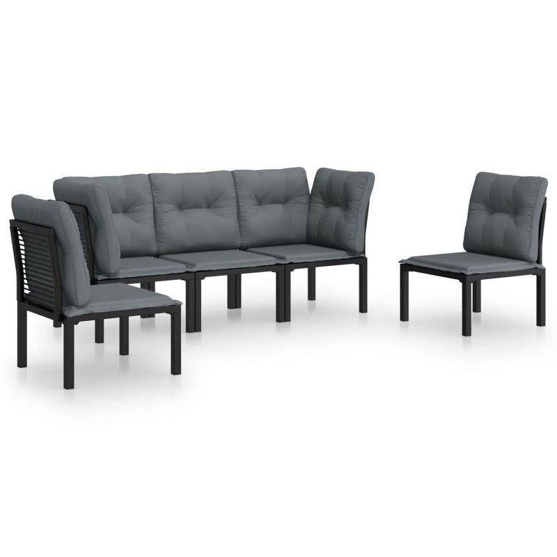 vidaXL Patio Lounge Set Sectional Sofa for Garden Black and Gray Poly Rattan