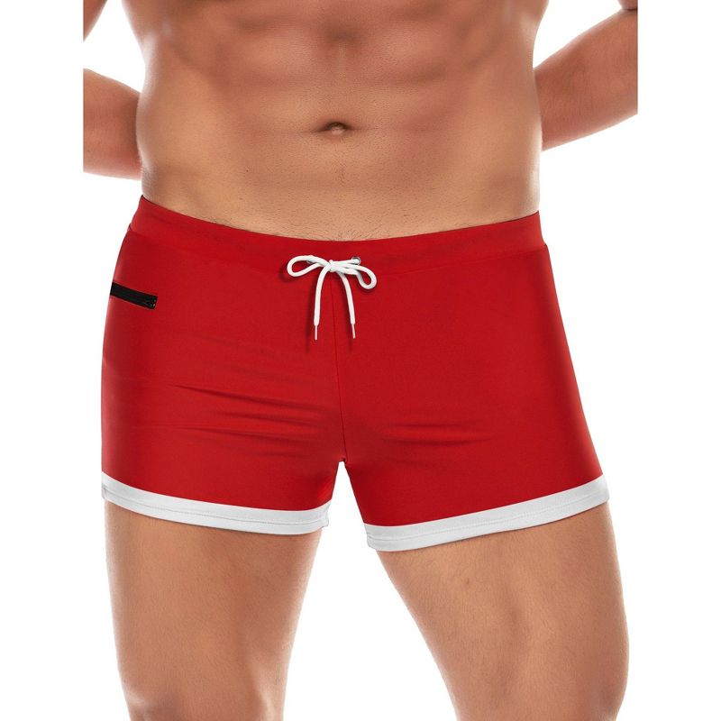 Coofandy Men's Swimwear Swimsuits Solid Basic Swim Boxer Trunks Board Shorts with Zipper Pockets Red S
