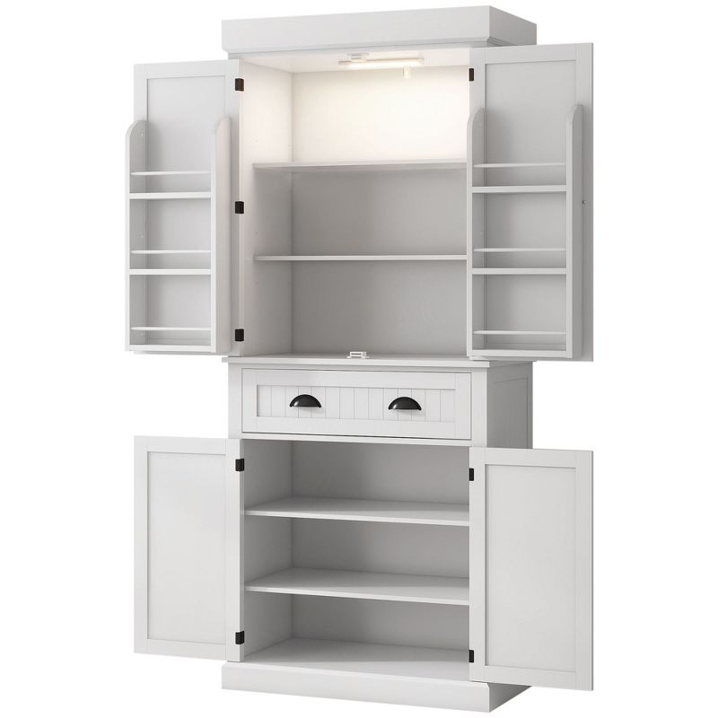 Yukimo 71" Tall Pantry Cabinet, LED-lit Kitchen Storage with Drawer, Adjustable Shelves, White