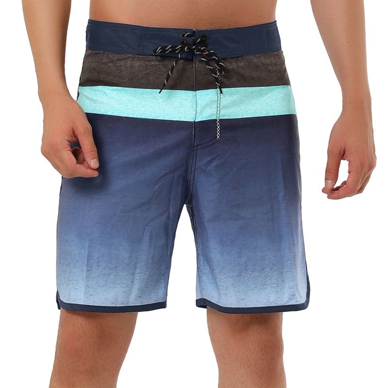 INSPIRE CHIC Men's Summer Color Block Drawstring Swim Beach Board Shorts Dark Blue 34