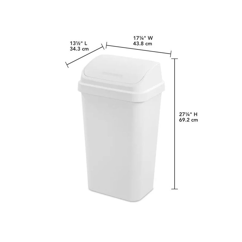 13gal Swing Top Waste Basket White : Kitchen Trash Can, 13 Gallon Capacity, Textured Plastic, Indoor Use