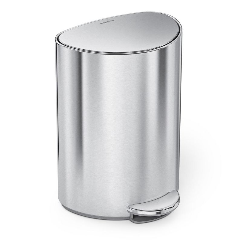 simplehuman 6 Liter / 1.6 Gallon Semi-Round Step Trash Can Bathroom Trash Can Garbage Bin, Brushed Stainless Steel
