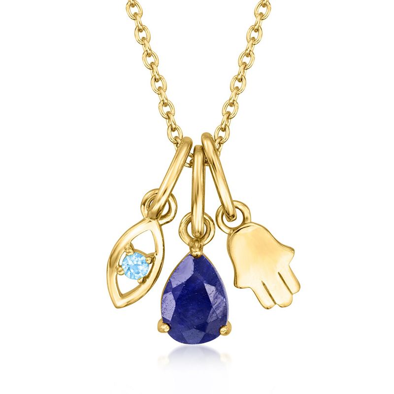 Ross-Simons 1.05 ct. t.w. Multi-Gemstone and 18kt Gold Over Sterling Jewelry Set: Cable-Chain Necklace With 3 Interchangeable Pendants Size 18